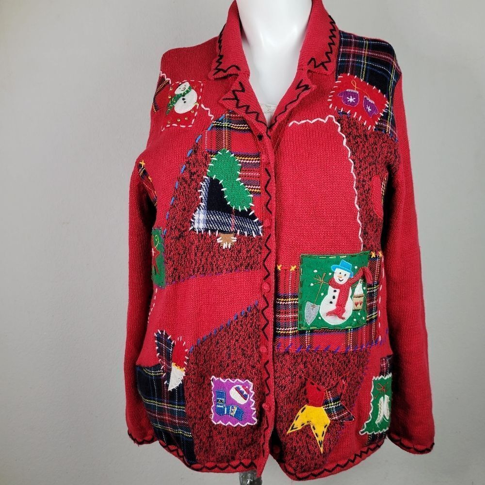Designers Original Studios Joy Patchwork Snowmen Cardigan - Picture 7 of 12
